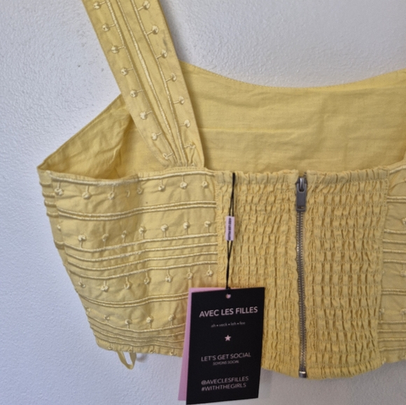Avec Les Filles Cotton Crop Top Size 10 Yellow NWT - Picture 5 of 7